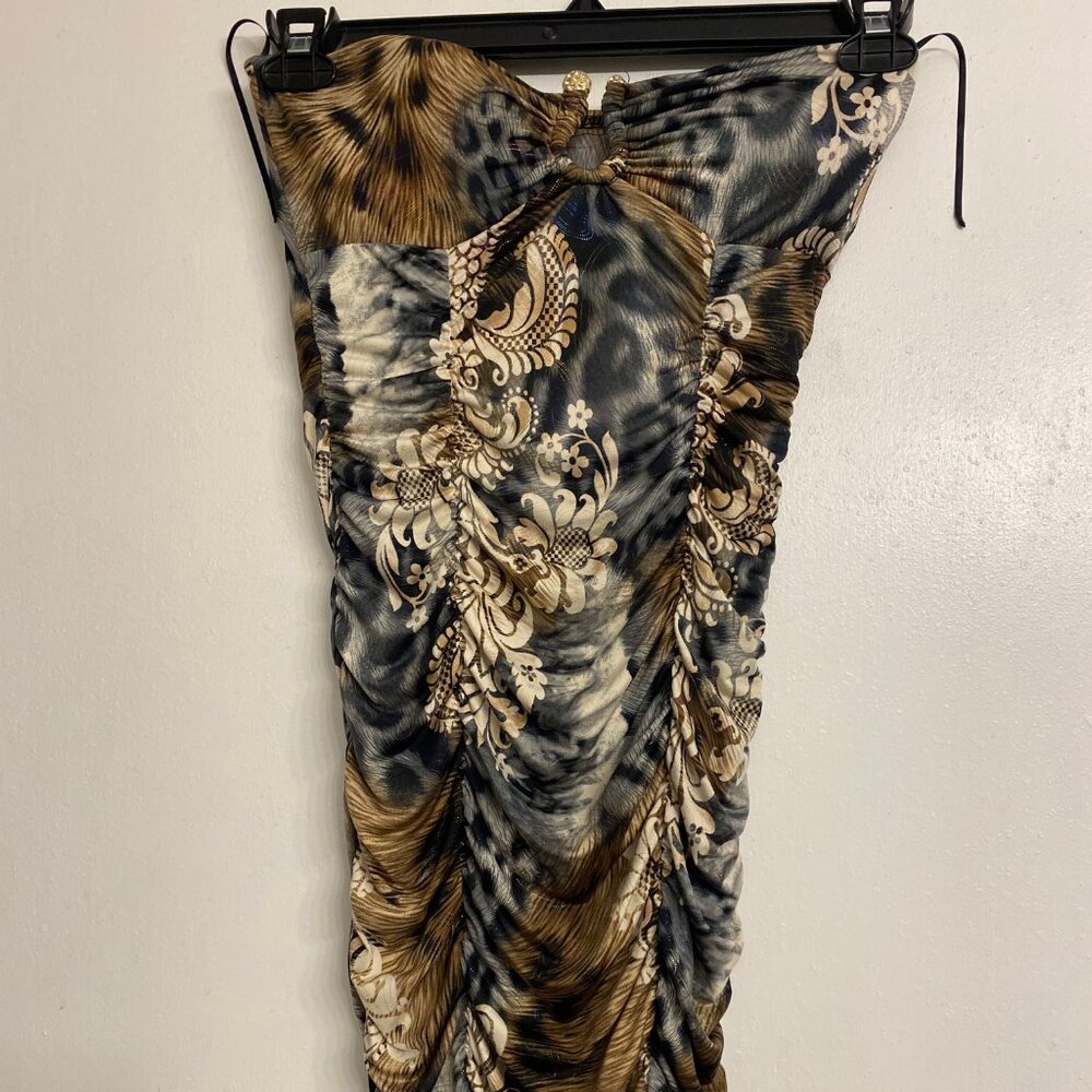 Janice Y2K Animal Print Multi Pattern Bodycon Mini Dress - Gold Accent - Small